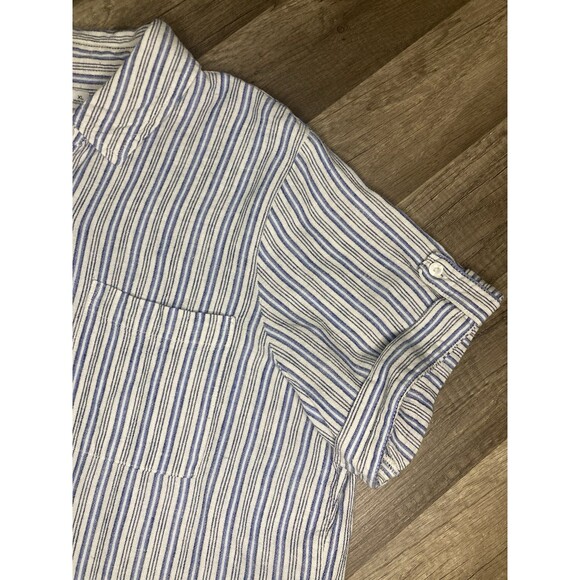 Croft & Barrow Woman Blue Linen Blend Stripes Short Sleeve Shirt Blouse XL - Picture 3 of 10